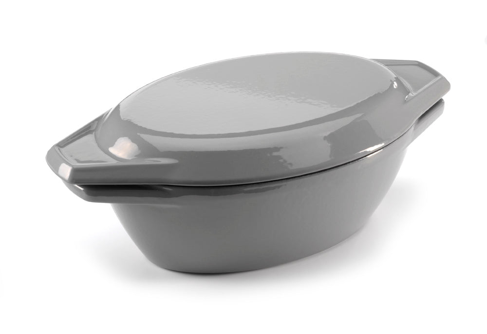 Samuel Groves Grey & White Oval Cast Iron Enamel Casserole Dish With Lid 27.5cm – Lifetime Guarantee