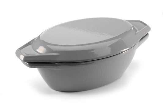 Samuel Groves Grey & White Oval Cast Iron Enamel Casserole Dish With Lid 27.5cm – Lifetime Guarantee
