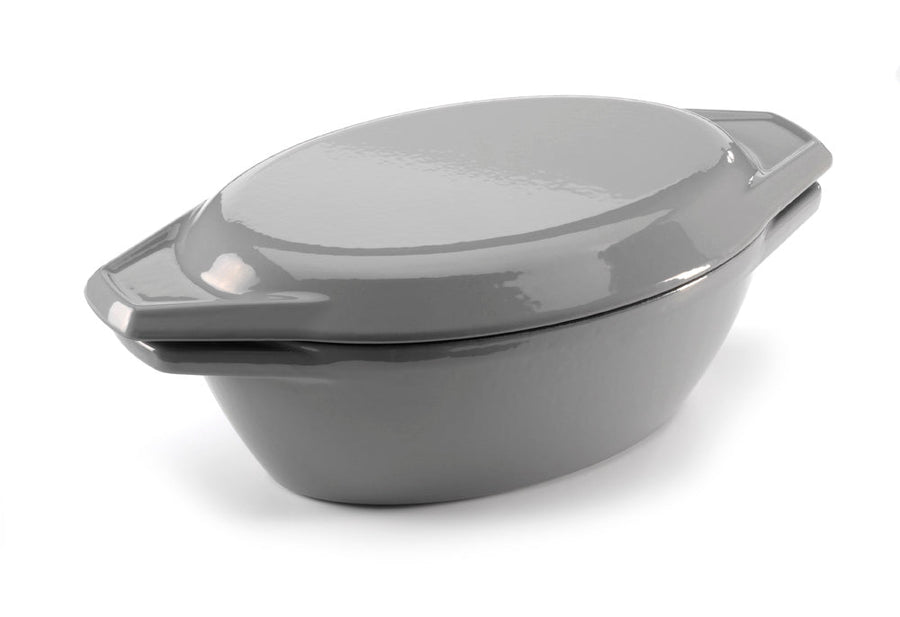 Samuel Groves Grey & White Oval Cast Iron Enamel Casserole Dish With Lid 27.5cm – Lifetime Guarantee