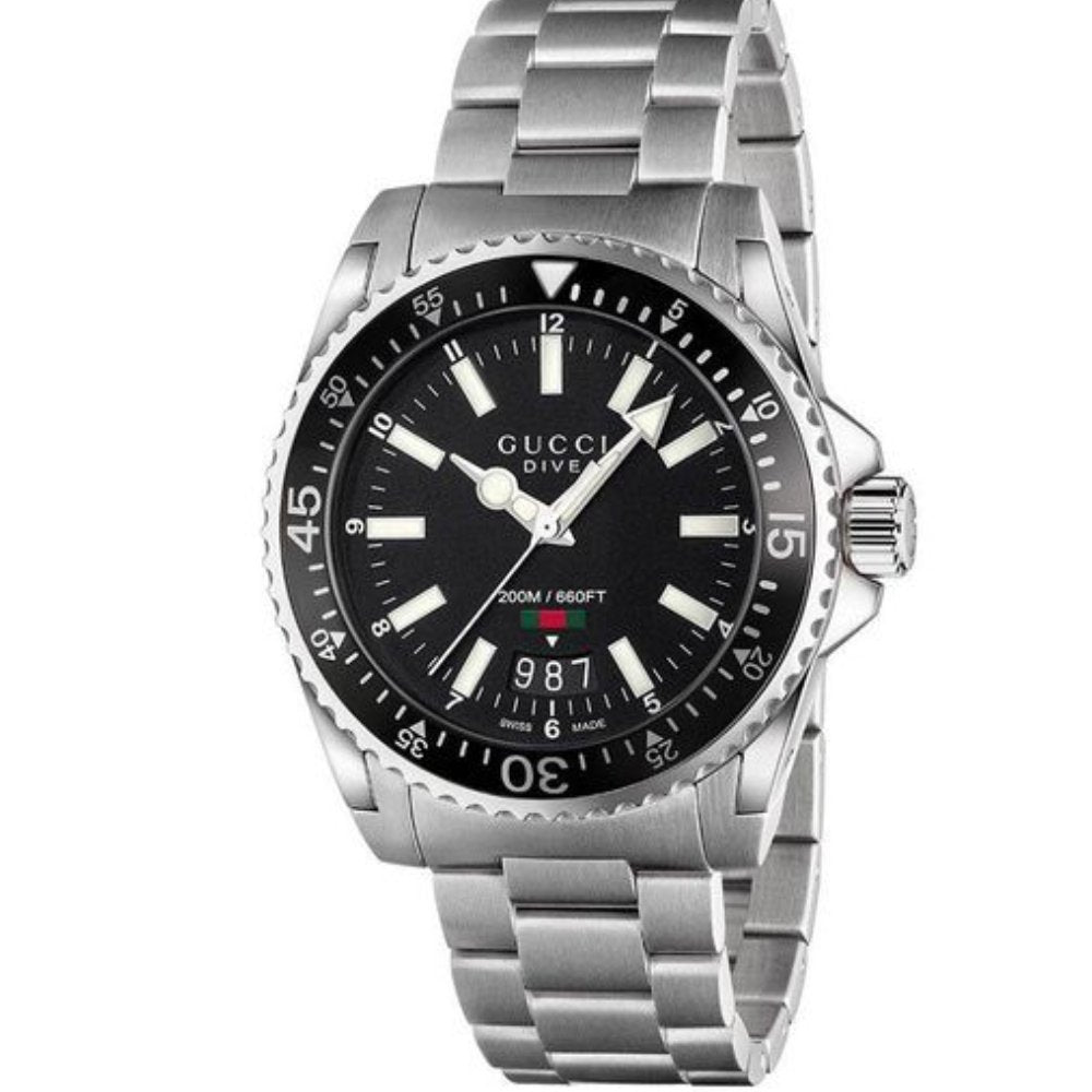 Gucci YA136301B Dive 40mm Silver Matte Black Men's Watch