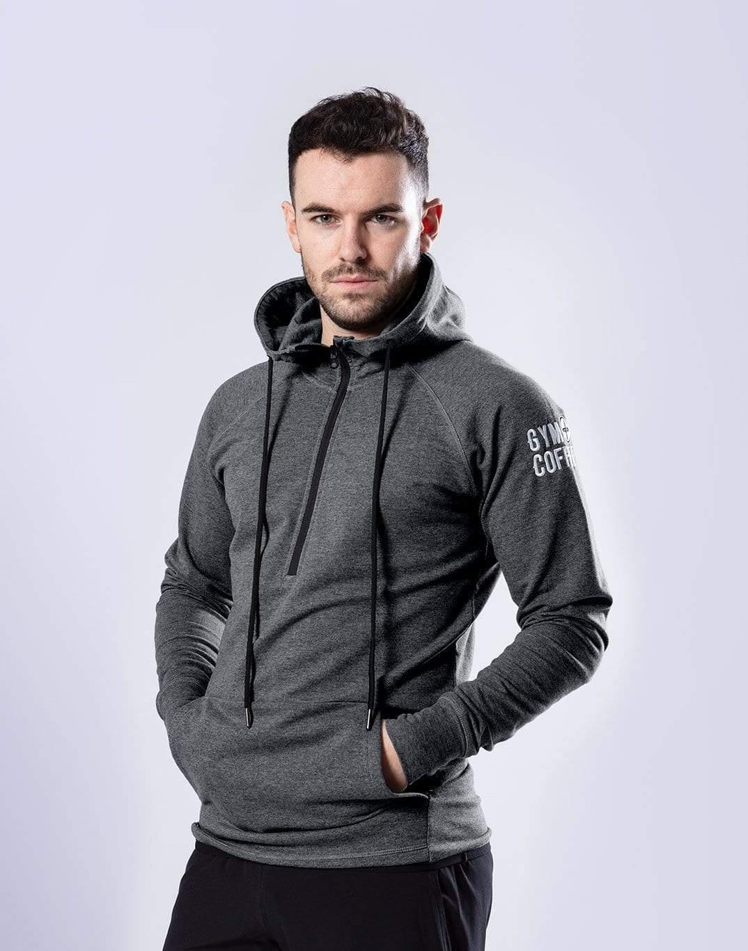 Half-Zip Hoodie in Charcoal Grey - Small / Charcoal