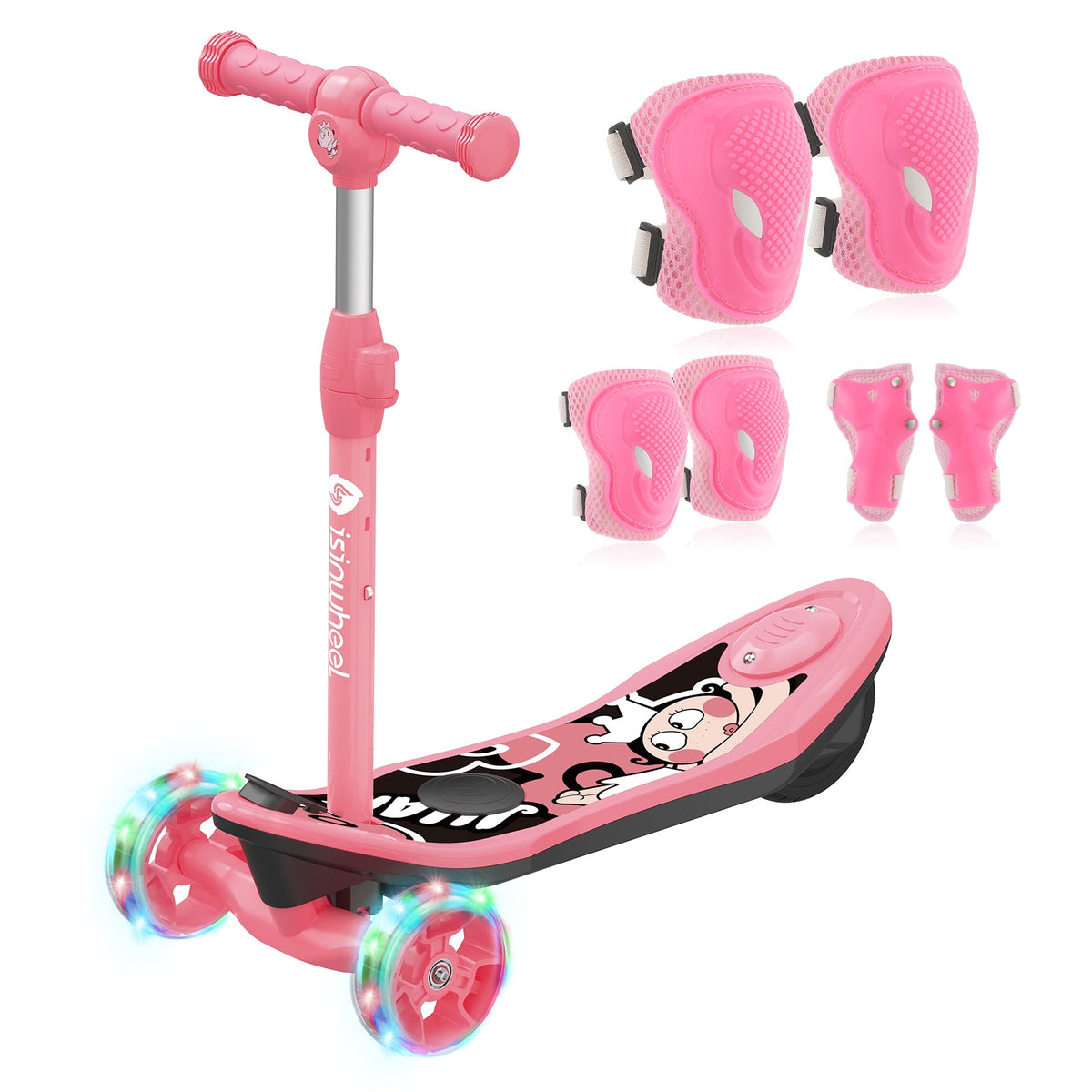isinwheel M3 3 Wheel Kids Electric Scooter for girl aged 3-12 - Pink / 🎁6 in 1 Protective Gear Set