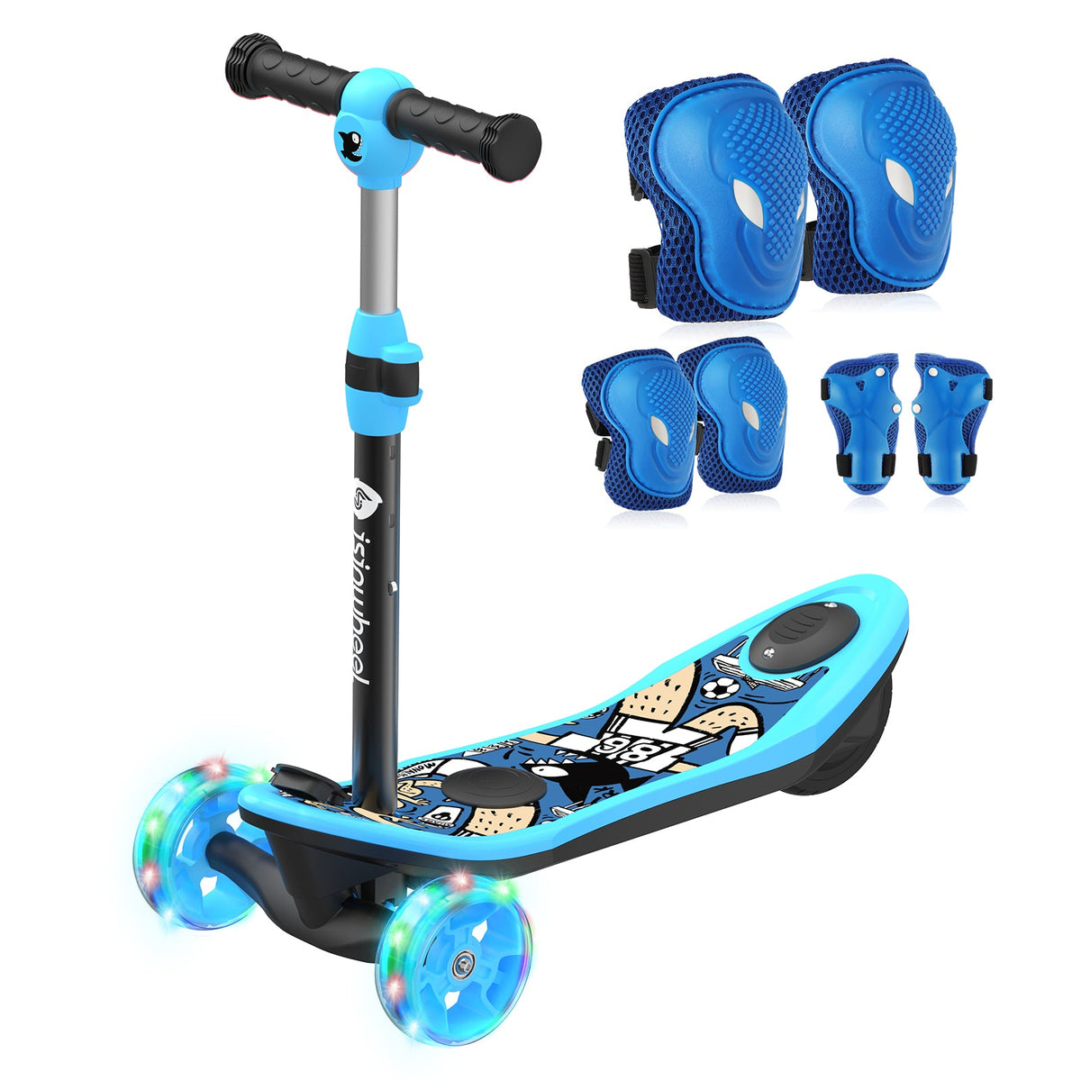 isinwheel M3 3 Wheel Kids Electric Scooter for girl aged 3-12 - Blue / 🎁6 in 1 Protective Gear Set