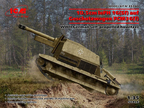 10.5cm leFH 16(Sf)auf Geschutzwagen FCM36(f), WWII German self-propelled howitzer