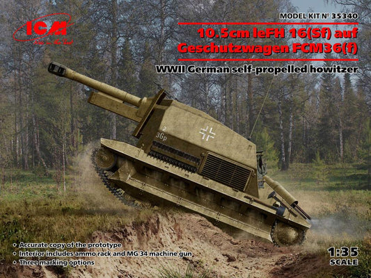 10.5cm leFH 16(Sf)auf Geschutzwagen FCM36(f), WWII German self-propelled howitzer