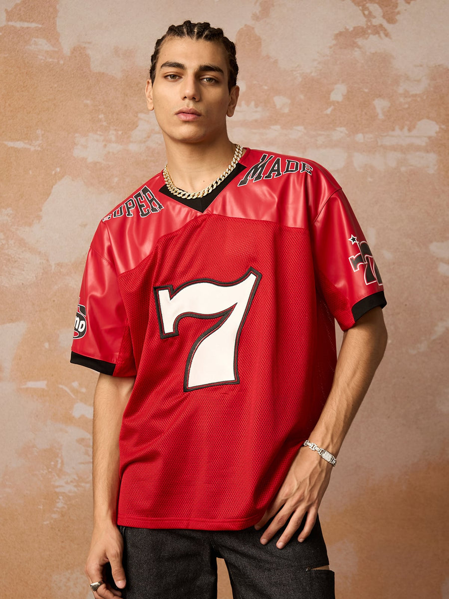 Original "SUPER 7" V-Neck Jersey T-SHIRT - 2424 - Red / M