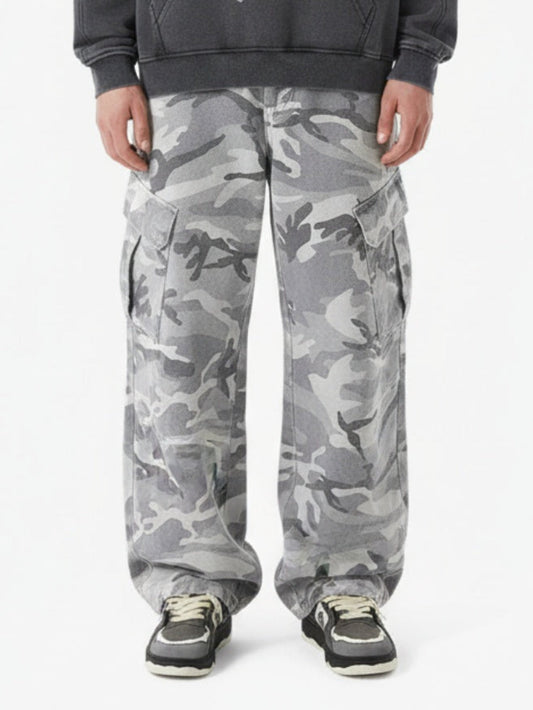 Snow Camouflage Machete Wide-Leg Cargo Barrel Pants - 2548 - Classic Camouflage / S