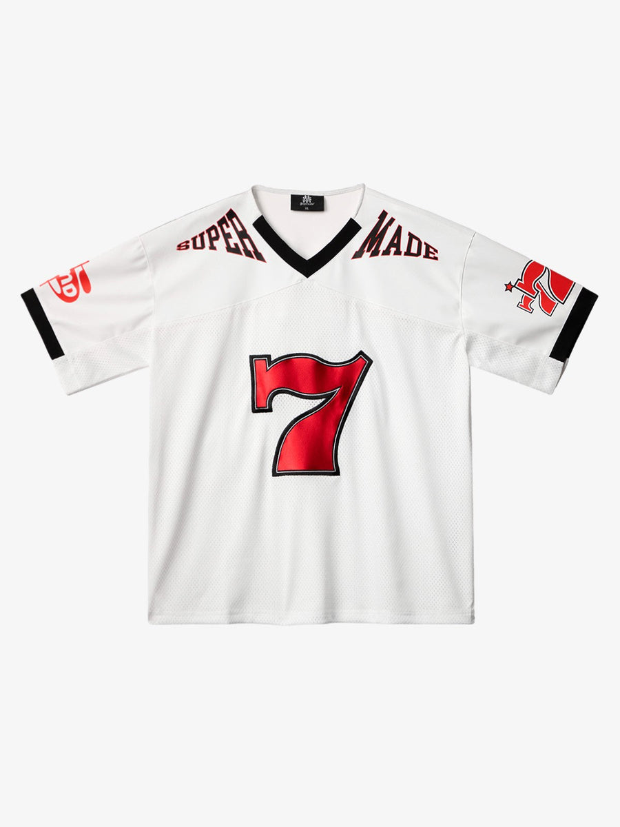 Original "SUPER 7" V-Neck Jersey T-SHIRT - 2400 - White / XL