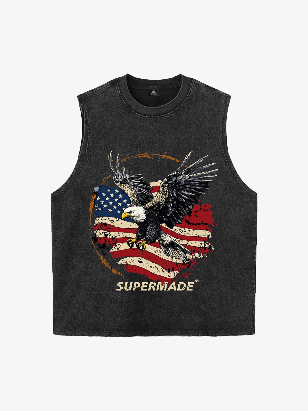 Original Printed Eagle Graphic Tank Top Vest - Washed Black / M
