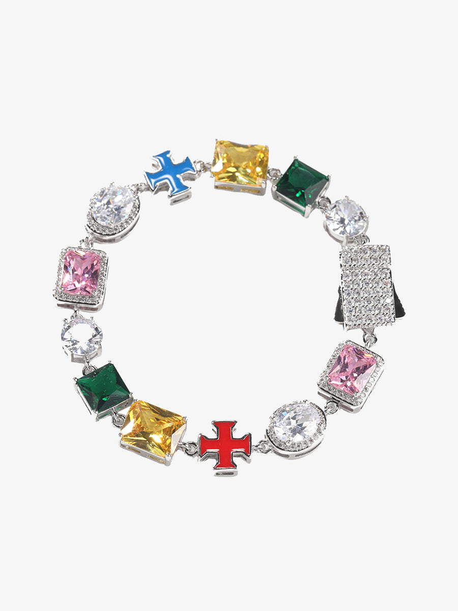 Colorful Zircon Evil Eye Cross Necklace - Silver / ONE SIZE