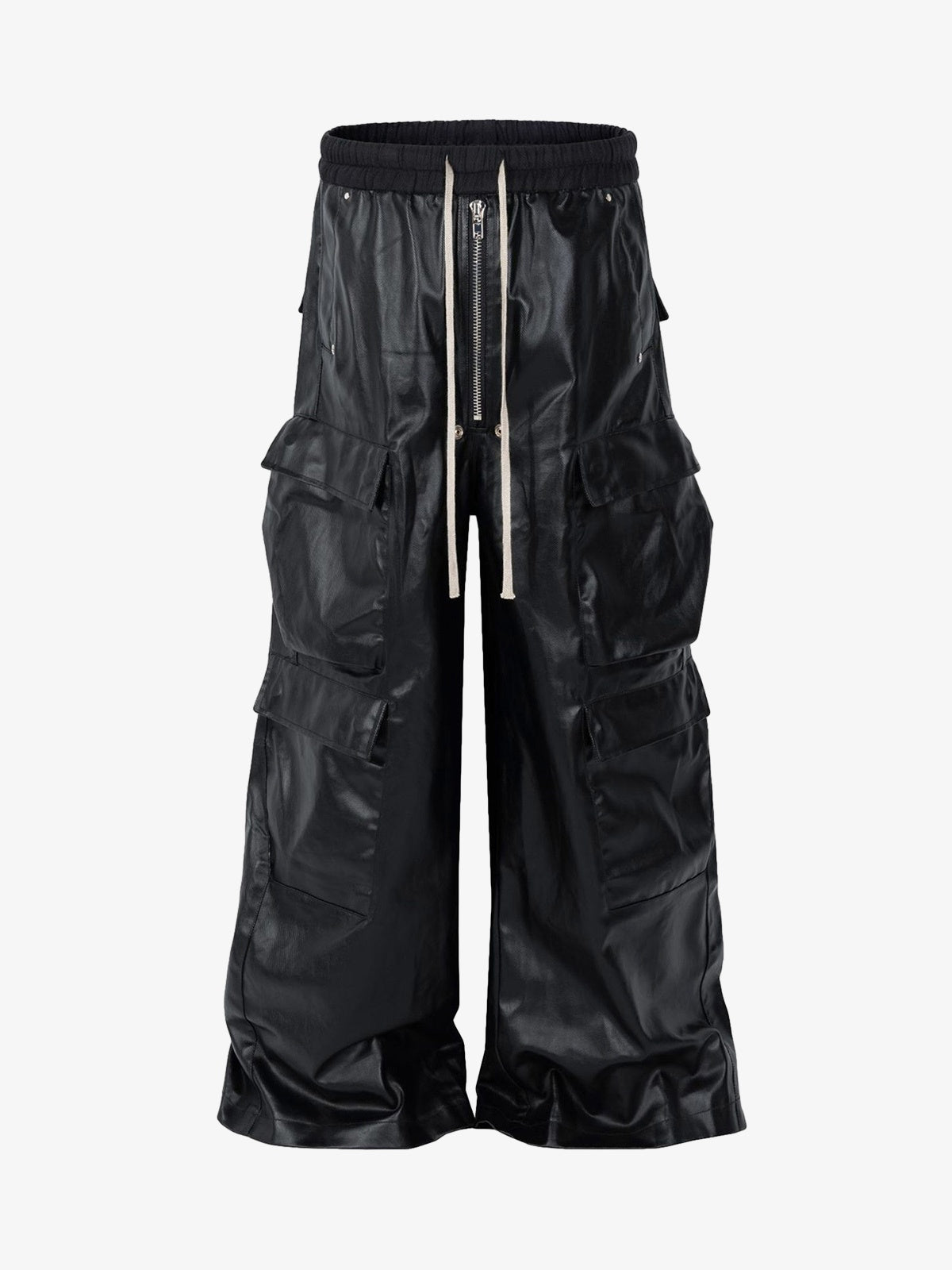Workwear Leather Multi Pocket Flared Pants - 2094 - Black / M