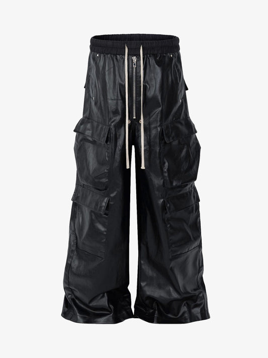 Workwear Leather Multi Pocket Flared Pants - 2094 - Black / M