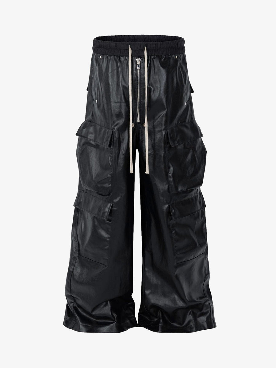 Workwear Leather Multi Pocket Flared Pants - 2094 - Black / M