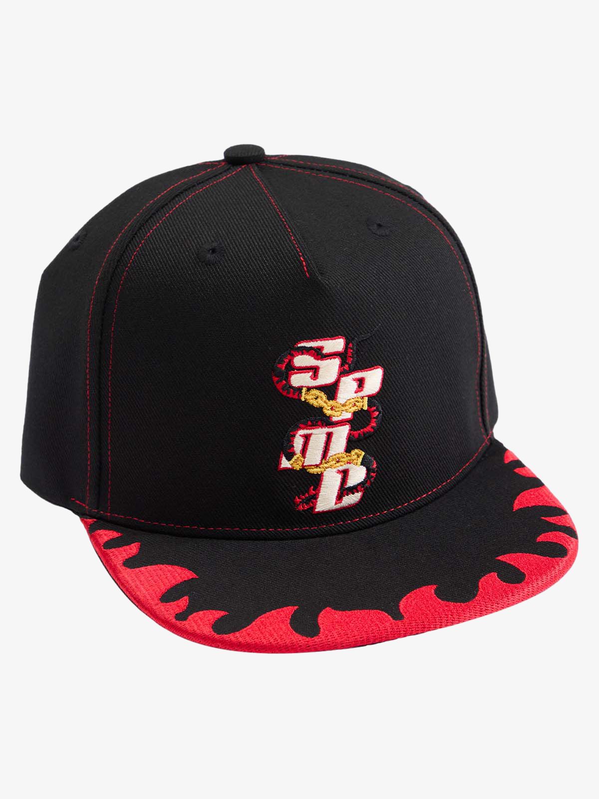 Embroidered Flame-Trimmed Black Baseball Cap - 2365 - Black / ONE SIZE