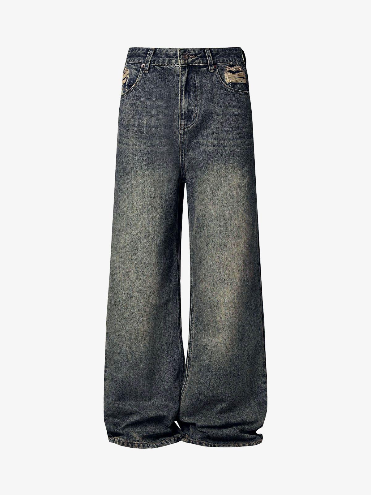 Washed Dirty-Dye Straight Jeans - 2352 - Dark Blue / M