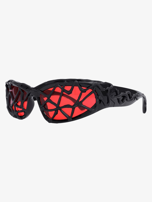 Futuristic Wavy Frame Sunglasses - Black/Red