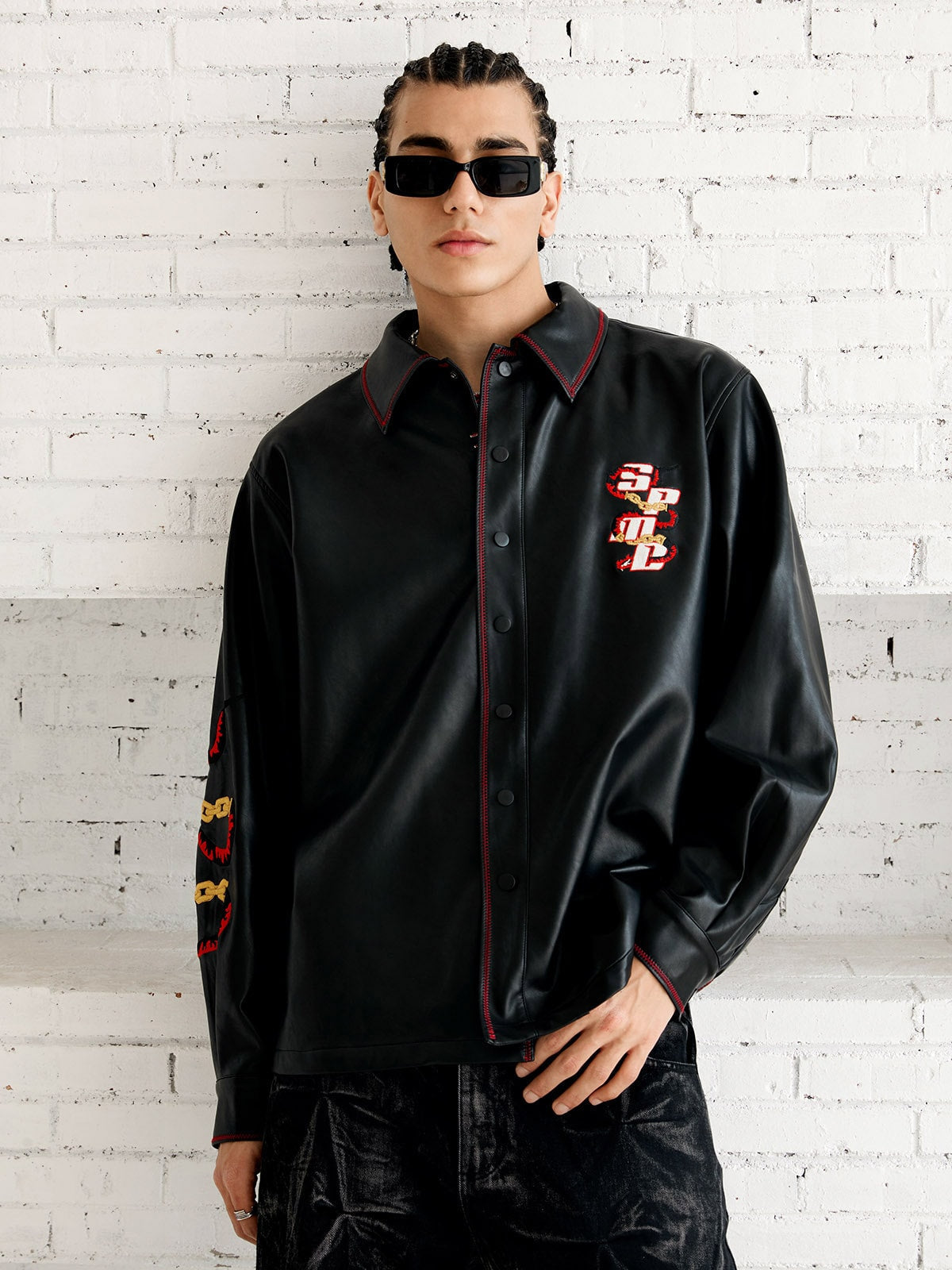 Original Embroidered Leather Shirt - Black / M