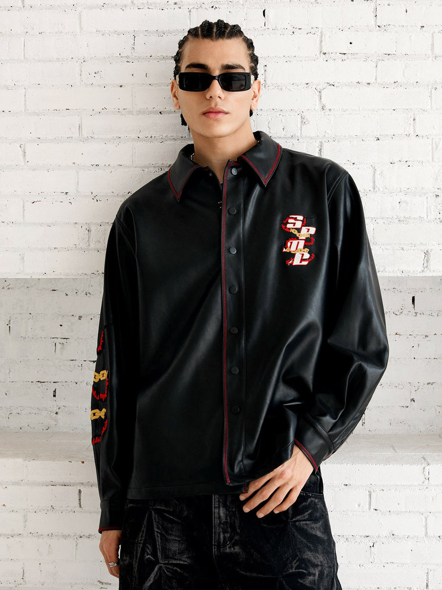 Original Embroidered Leather Shirt - Black / M