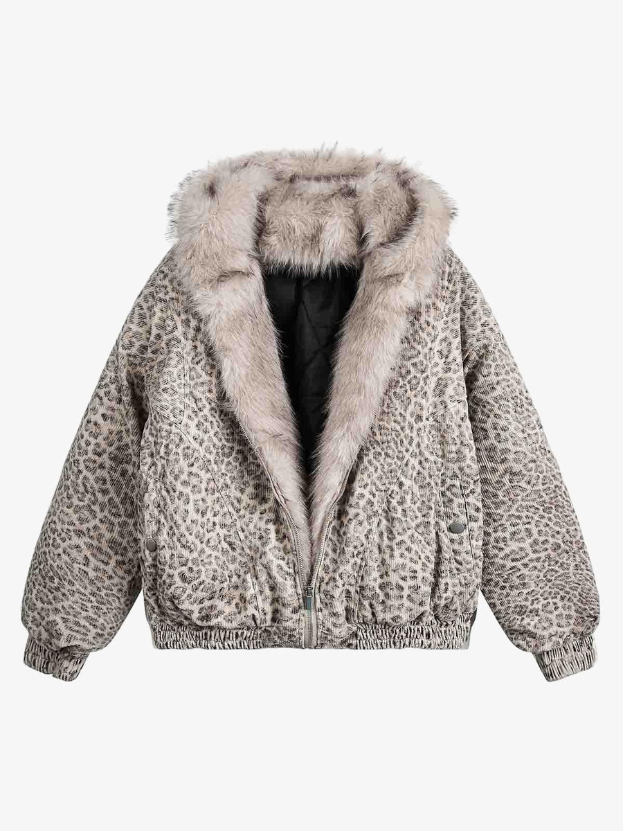 Cotton Cheetah Print Mink Fur Hooded Jacket - 2270 - Cheetah / S