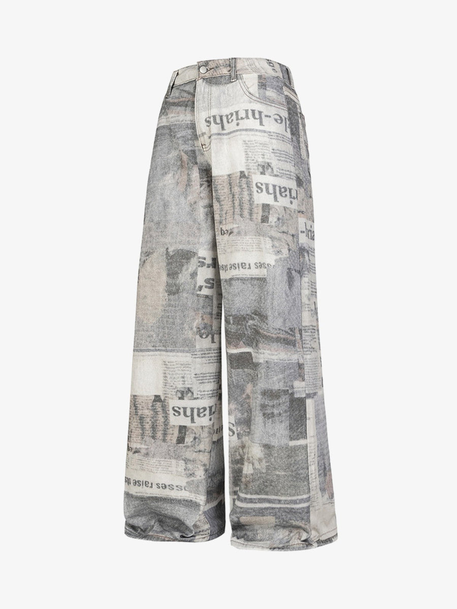 Graffiti Newspaper Baggy Jeans - 2404 - Grey / M