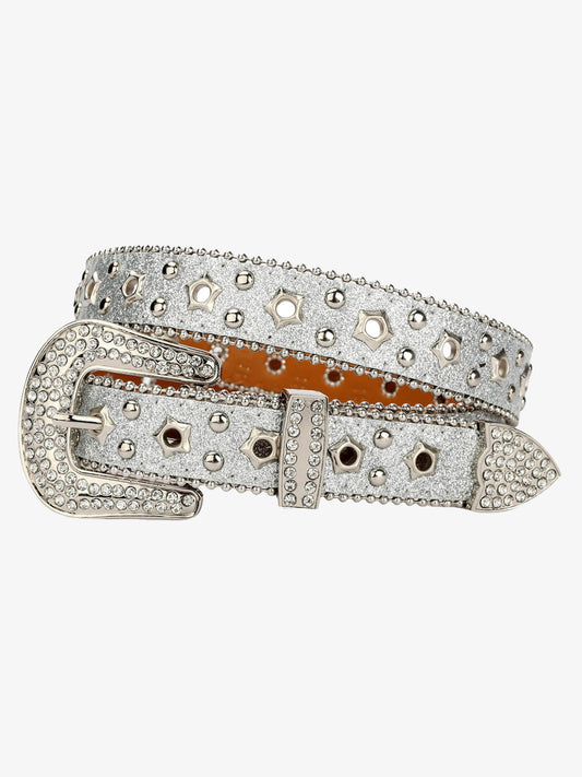 Sparkling Silver Rhinestone Embellishments Belt - 2446 - Silver / 105CM