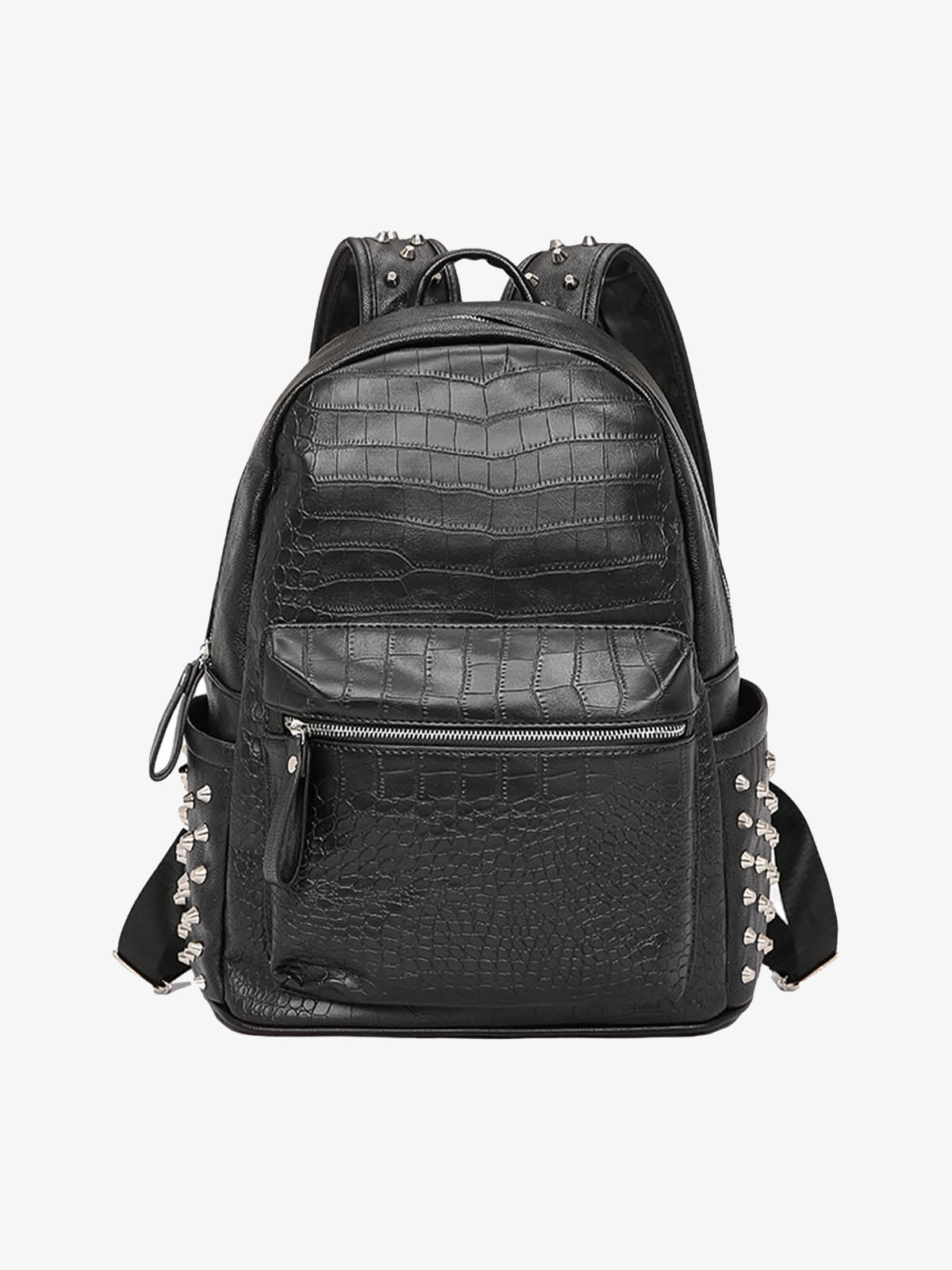 Rivet Crocodile-Print Backpack - 2464 - Black