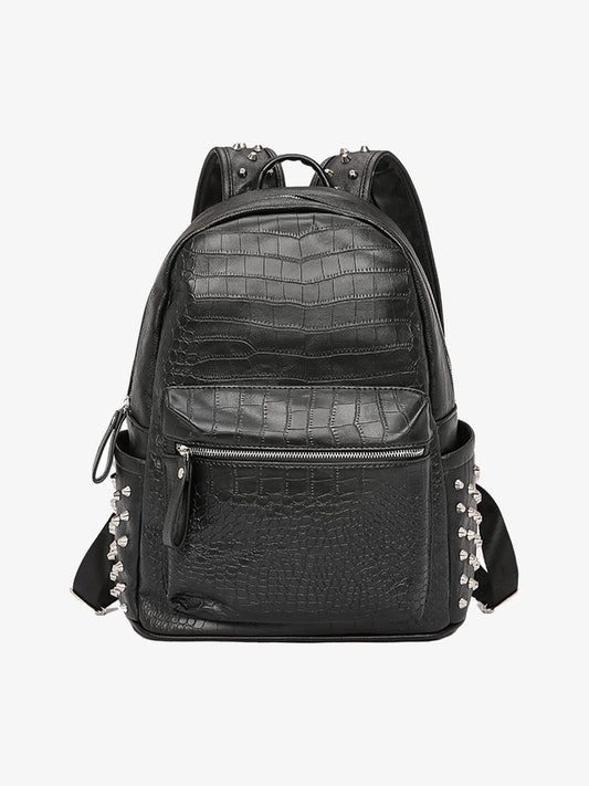 Rivet Crocodile-Print Backpack - 2464 - Black