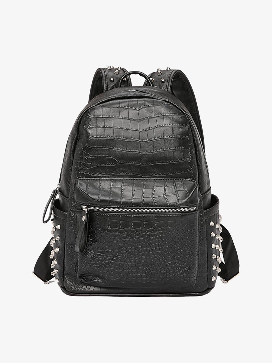 Rivet Crocodile-Print Backpack - 2464 - Black