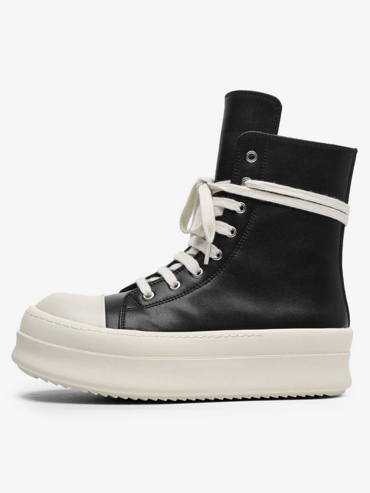Rubber Sole High-Top Side Zipper Platform Sneakers - 2273 - Black / 36