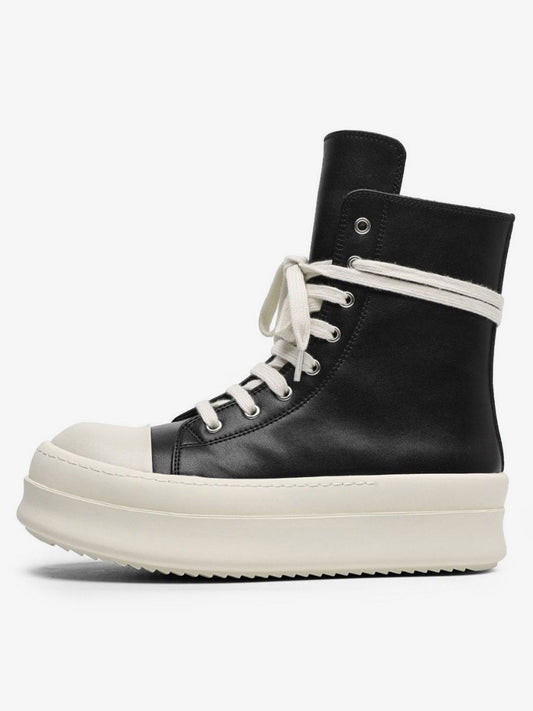 Rubber Sole High-Top Side Zipper Platform Sneakers - 2273 - Black / 36