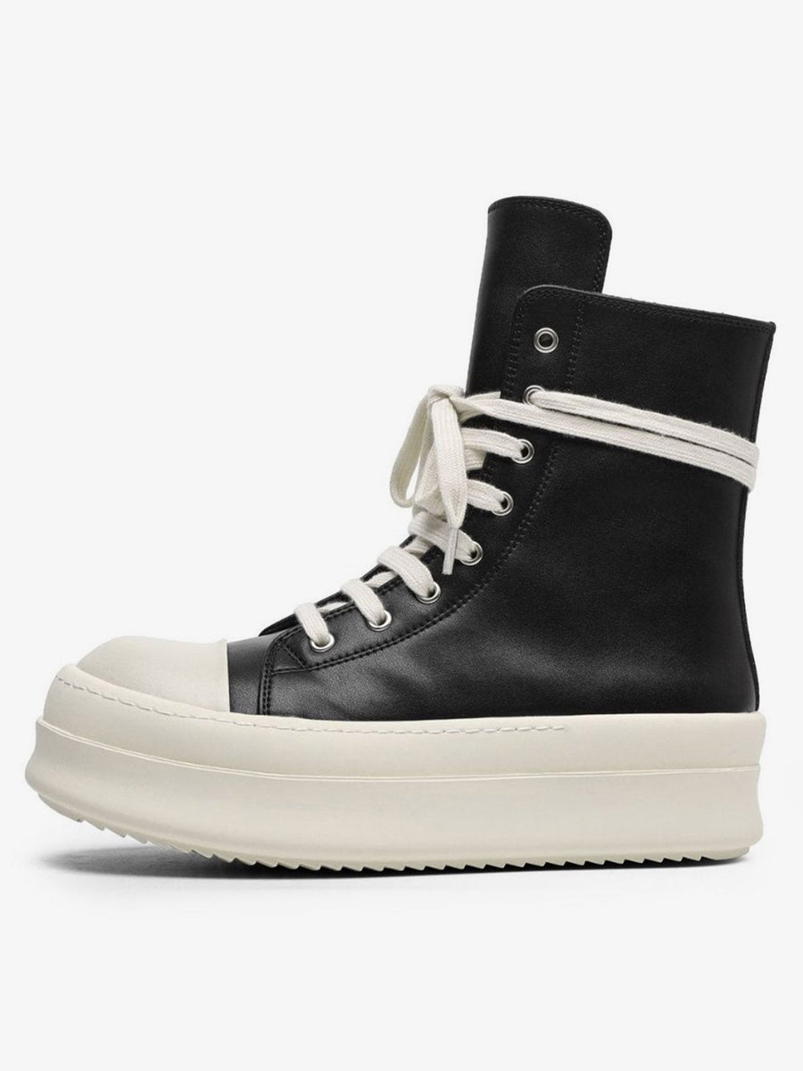 Rubber Sole High-Top Side Zipper Platform Sneakers - 2273 - Black / 36