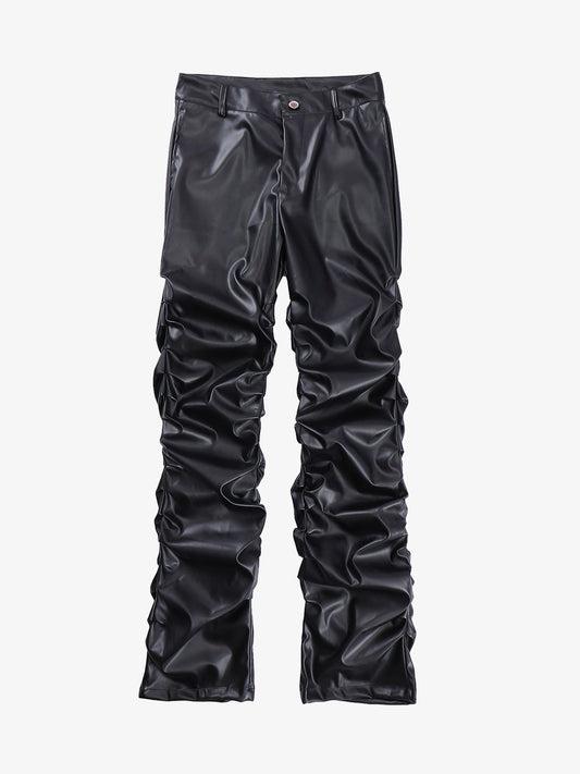 Thesupermade Punk Style Pleated Leather Pants - 2195 - Black / S
