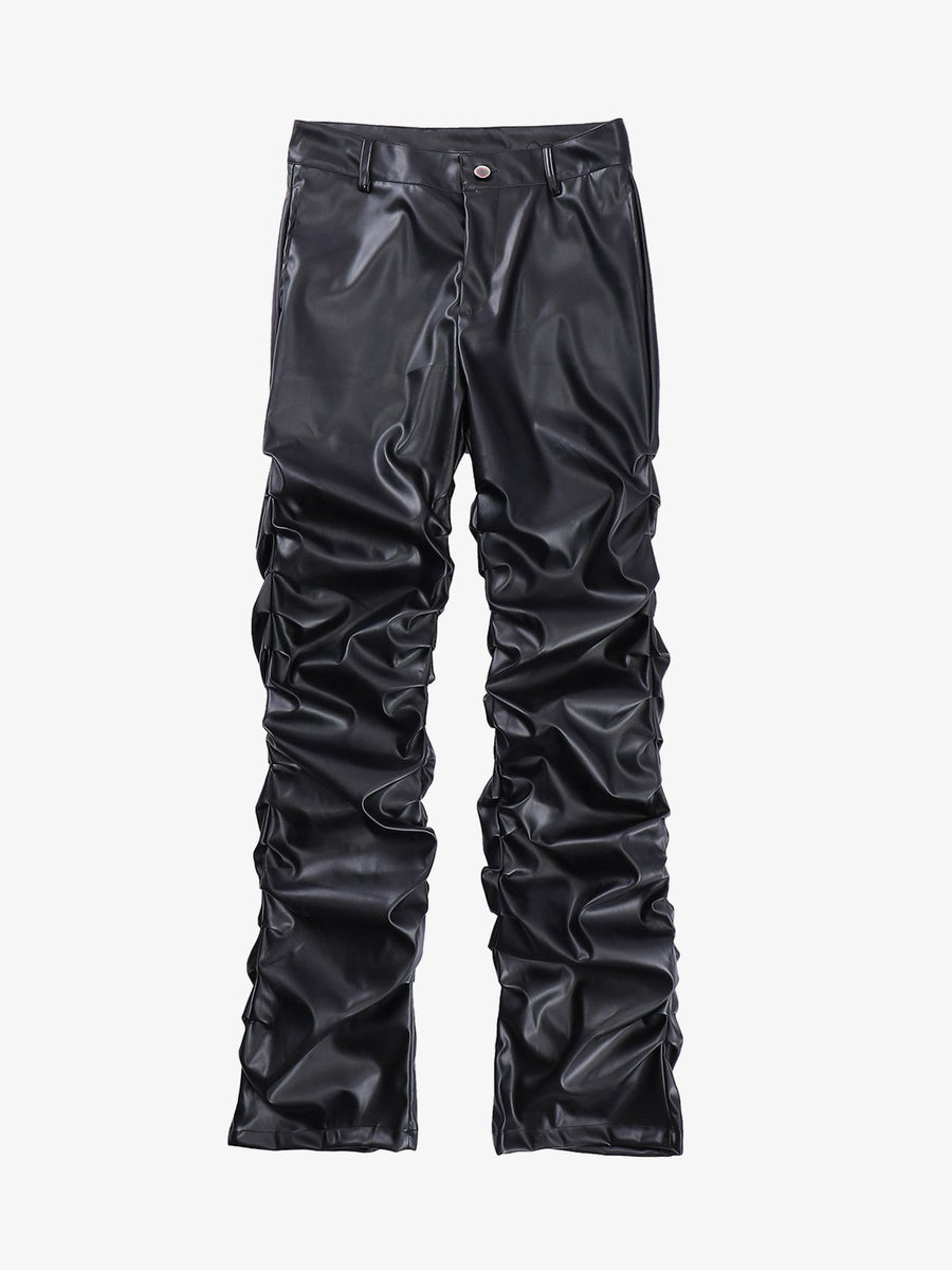 Thesupermade Punk Style Pleated Leather Pants - 2195 - Black / S