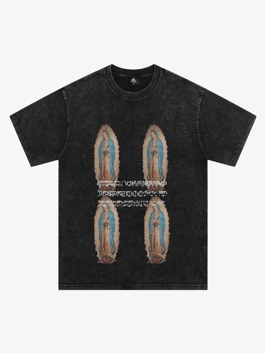 Original Virgin Mary Print T-Shirt - Washed Black / M