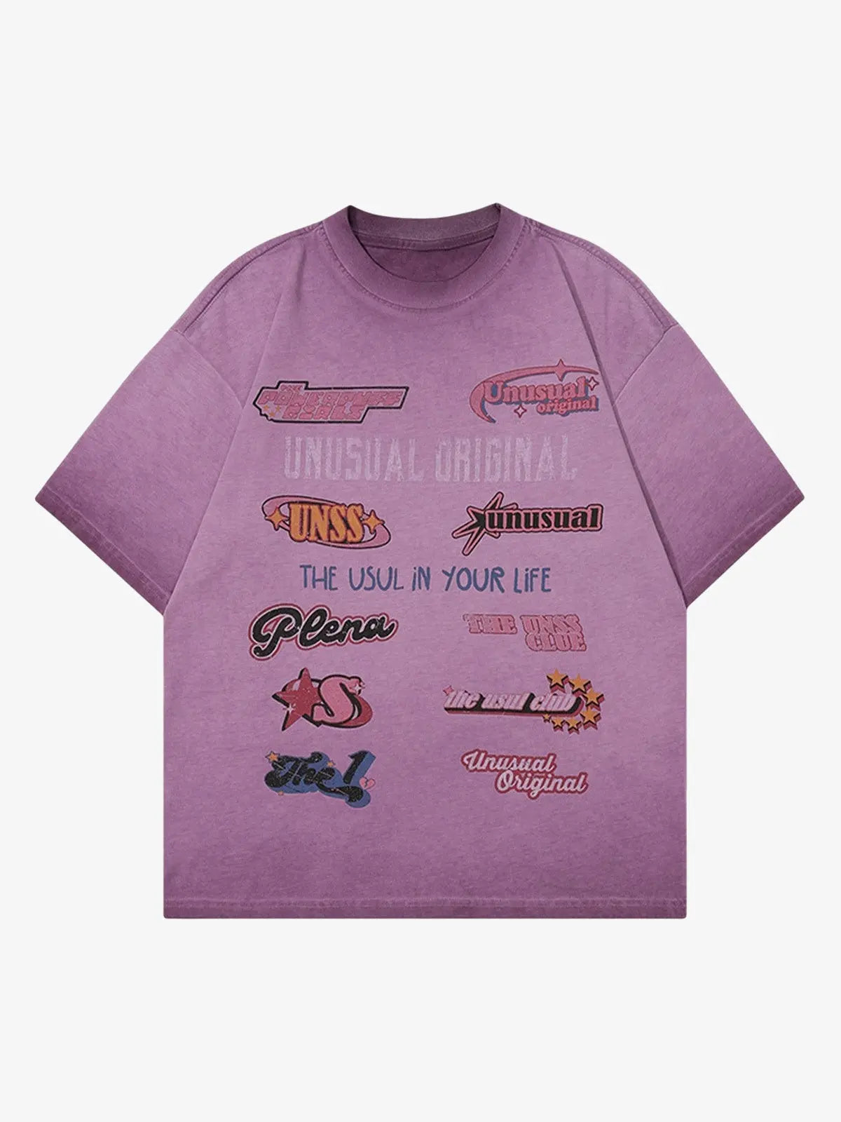 American-Style Sticker Pattern Cuttable T-Shirt - 1510 - Purple / M