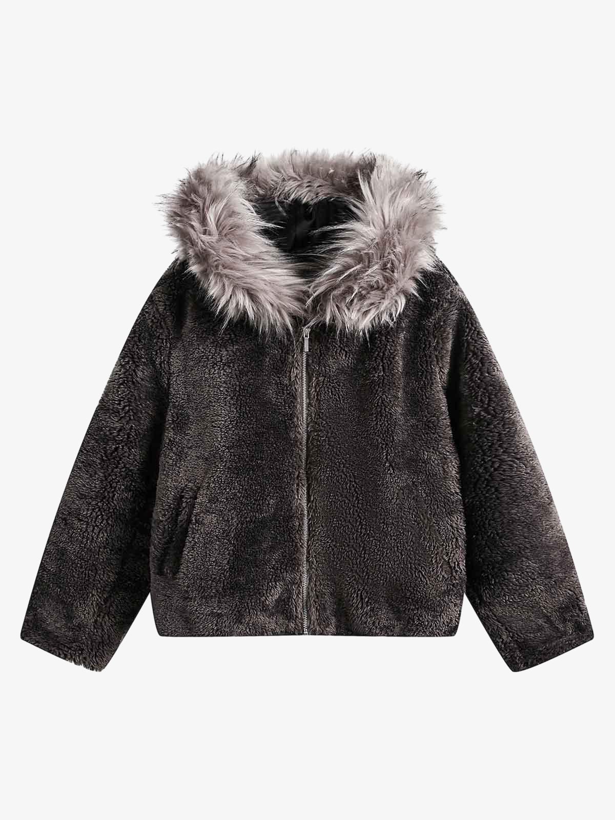 Thesupermade Fur Hooded Quilted Sherpa Jacket - 2304 - Coffee / S