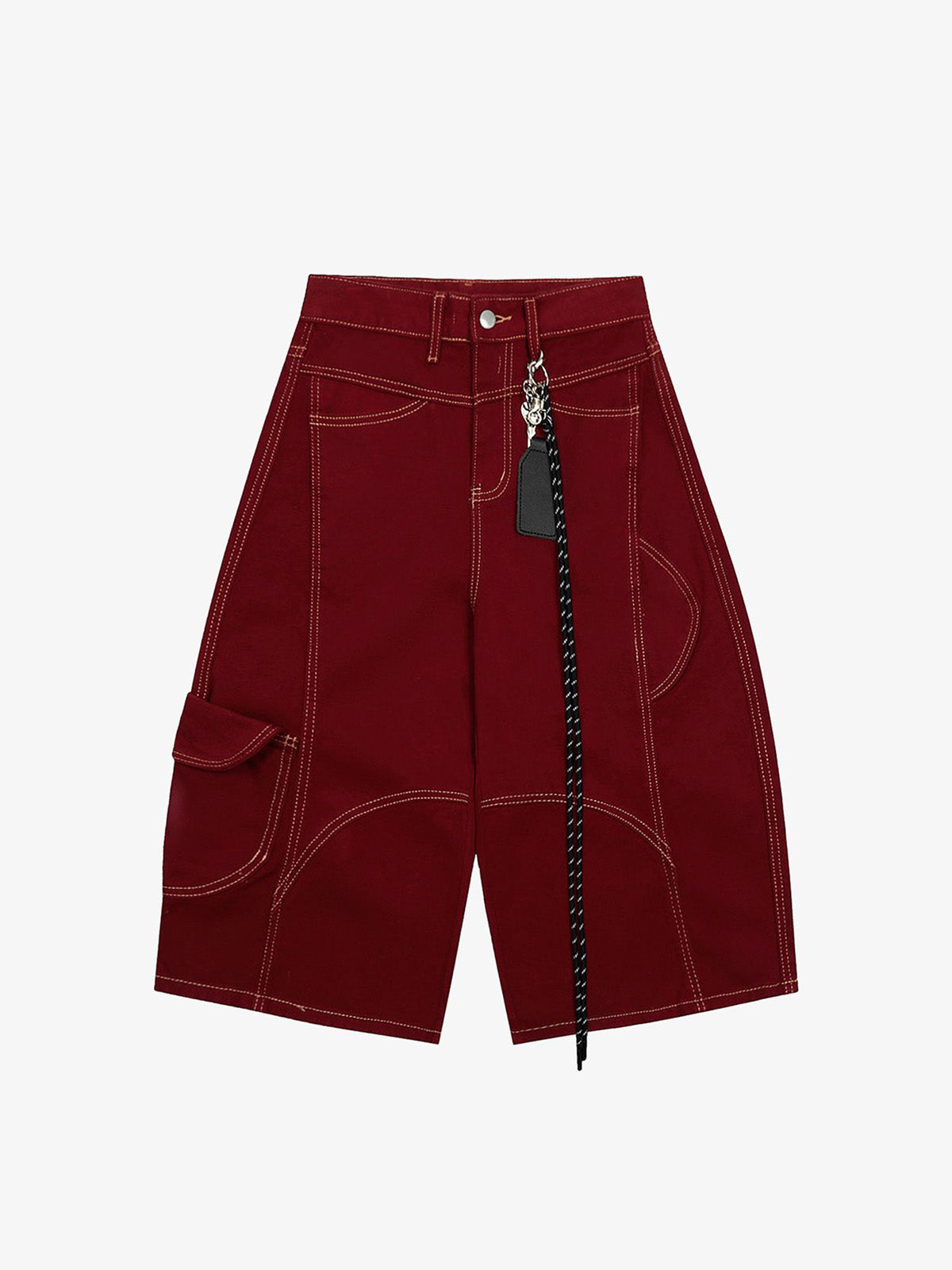 Denim Welt-Embellished Cargo Jorts - 2408 - Red / S