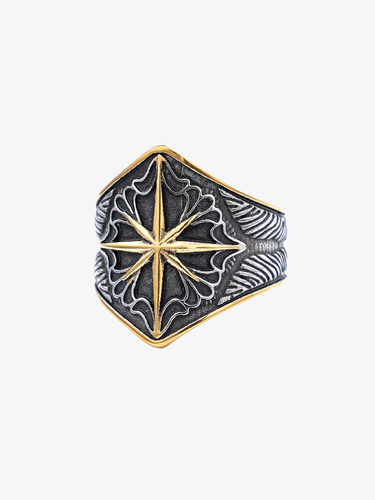 Star Engrave Steel Ring - Gold / 7