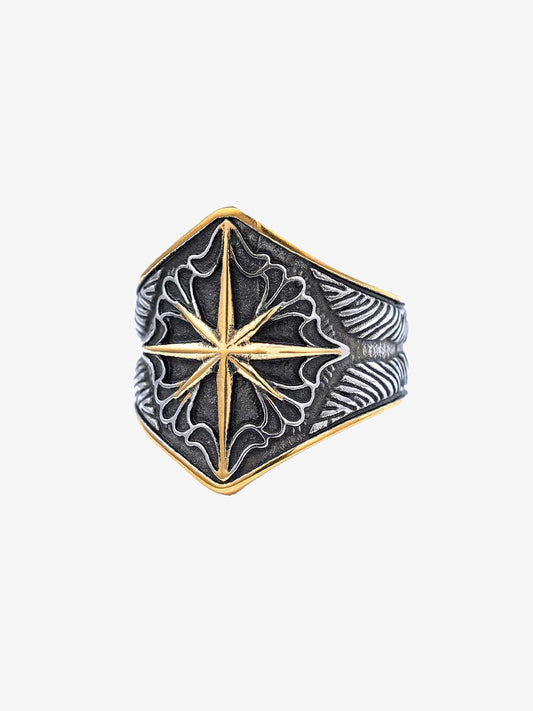 Star Engrave Steel Ring - Gold / 7