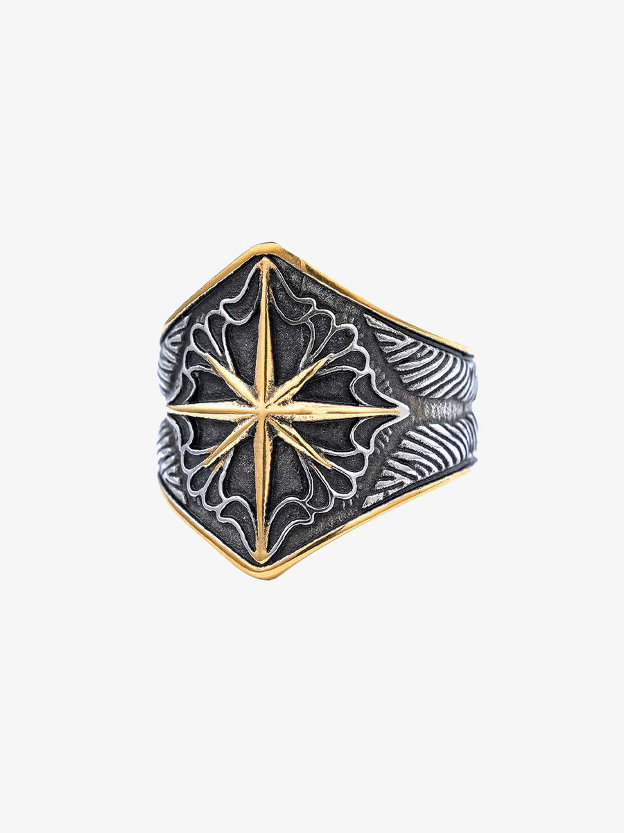 Star Engrave Steel Ring - Gold / 7