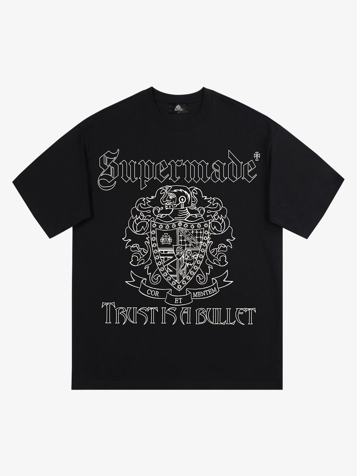 Original Gothic Letter Family Shield Badge Print T-Shirt - Black / M