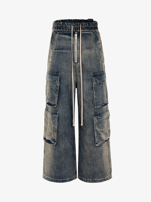 Thesupermade Wide Leg Multi-Pocket Straight Leg Loose Jeans - 1666 - Blue / M