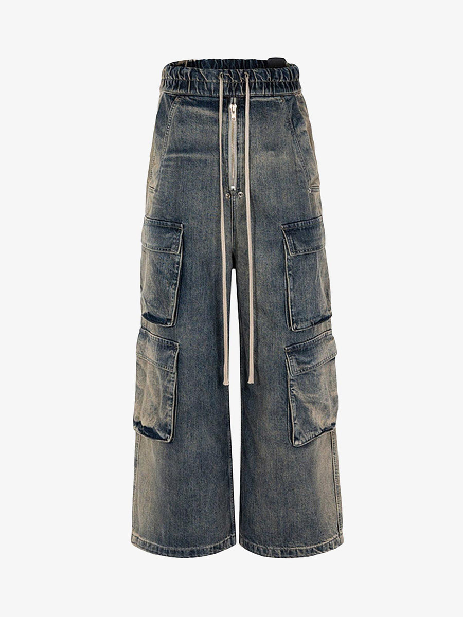 Thesupermade Wide Leg Multi-Pocket Straight Leg Loose Jeans - 1666 - Blue / M
