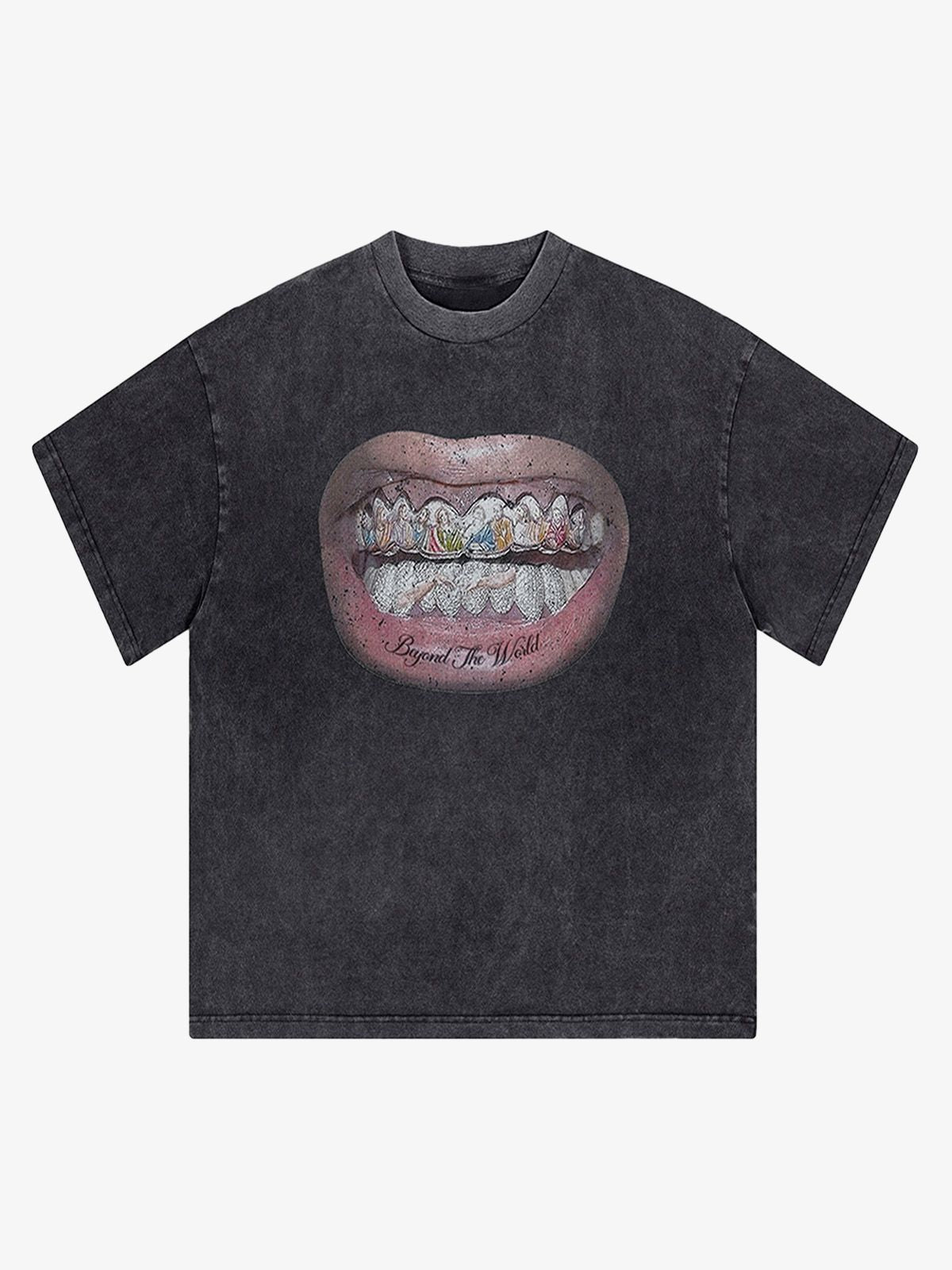 Full Diamond Tooth Pattern T-Shirt - 2258 - Black / S