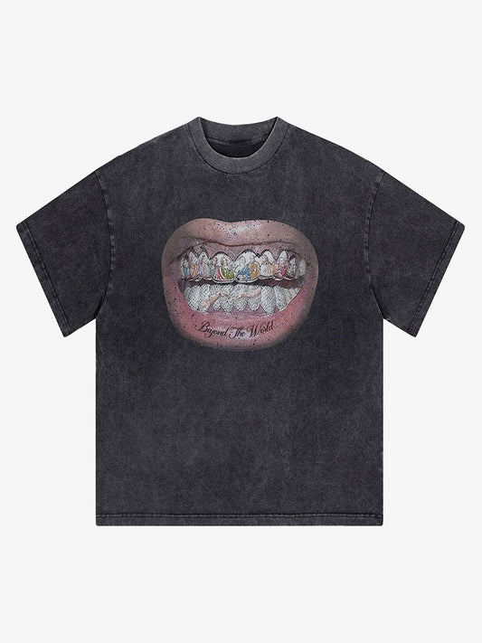 Full Diamond Tooth Pattern T-Shirt - 2258 - Black / S