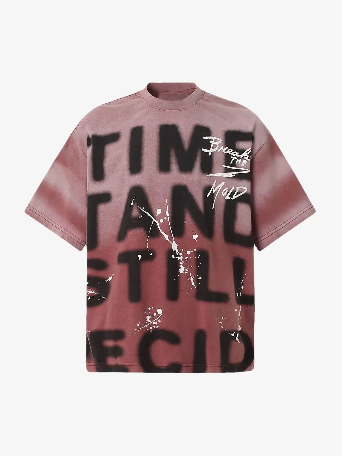 Ink Splash Letter Print T-Shirt - Red / M