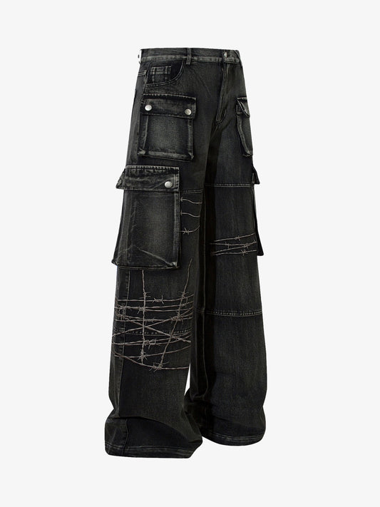 Thesupermade High Street Embroidery Hip-Hop Jeans - 2122 - Black / M