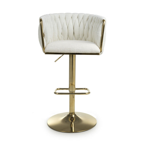 Bellaire Cream Textured Chenille & Gold Bar Stool
