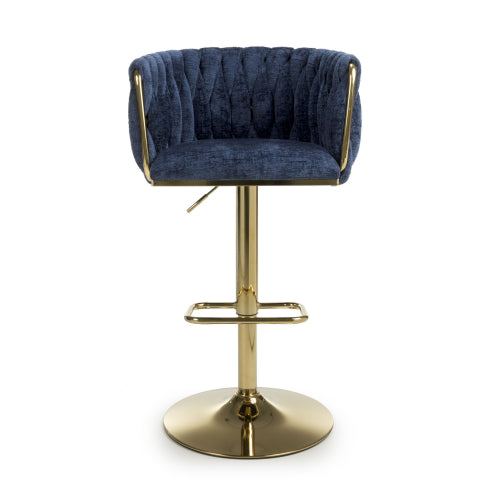 Bellaire Blue Textured Chenille & Gold Bar Stool