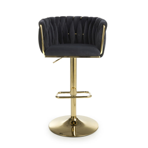 Bellaire Black Brushed Velvet & Gold Bar Stool